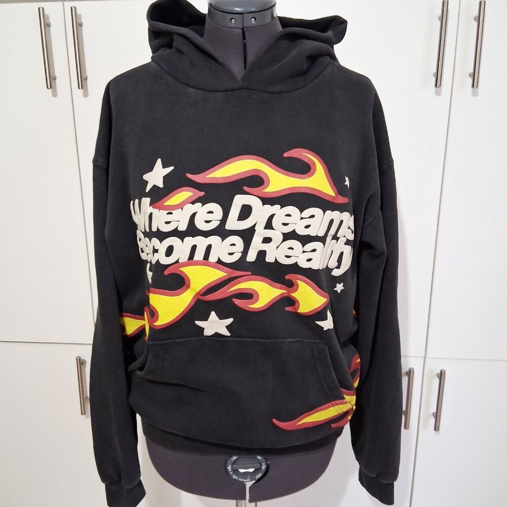 "Where Dreams Become Reality" Flames Hoodie Sweatshirt UNISEX LARGE - Picture 3 of 7